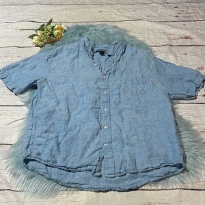 Lands’ End Linen Blend Short Sleeve Button Down Shirt sz L